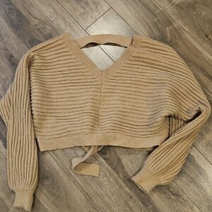 HYFVE Camel V-Neck Ribbed Sweater